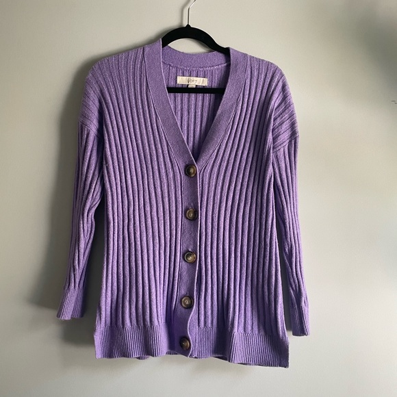 Loft Ribbed Purple Cardigan - Picture 2 of 8